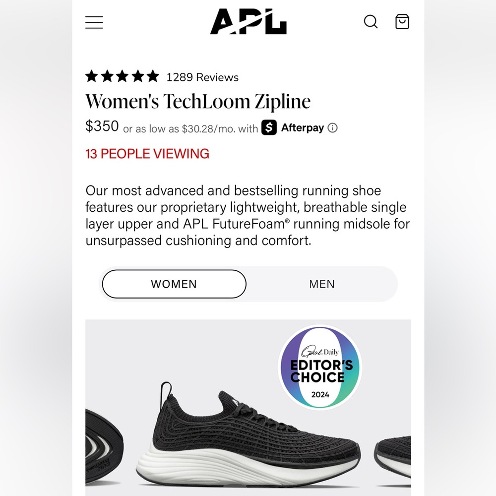 WOMEN’S BLACK APL TECHLOOM ZIPLINE SNEAKERS